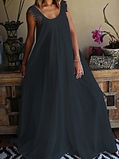 abordables Robes de Diplôme-Femmes Robe Longue Maxi Robe Robe Blanche Robe de remise des diplômes Robe Décontractée Robe en coton et lin Élégant Mode Classique Extérieur Fête Date Coupe régulière Uni Sans manches Col ras du cou