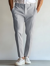 voordelige Strandpakken-heren linnen broek nette broek zomer rechte pijp effen ademend casual vakantie mode hemelsblauw lichtgrijs beige