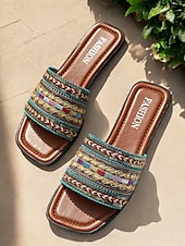 voordelige Vakantiesandalen-Boheemse platte sandalen voor dames – kleurrijke geborduurde bandjes, comfortabele en stijlvolle schoenen voor casual zomerdagen, strand en vakantie