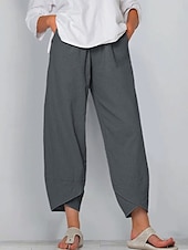 abordables Pantalon en coton et lin-Pantalons Femme en Coton Lin Pantalons Amples Similaire au Lin Chinos Mode Basique Longueur Complète Taille Moyenne Poche Unie à Cordon Confortable Extérieur Micro-élastique Vacances Street Quotidien