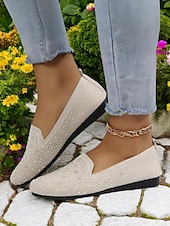 ieftine Pantofi Joși de Damă-pantofi flyknit strălucitori pentru damă, cu strasuri – pantofi eleganti pentru ținute casual și ieșiri de primăvară