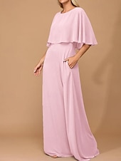 preiswerte Bodenlänge-A-Linie Cape Kleid Mutter der Braut Kleid Elegant Einfach Minimalistisch Boots-Ausschnitt Hochzeitsgastkleid Bodenlang Chiffon Halblangarm in einfarbig