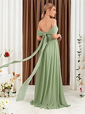 baratos Vestidos para Madrinhas-Linha A Vestido de Madrinha Ombro a Ombro Sem Manga Elegante Longo Chiffon com Pregas 2022