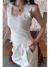 preiswerte Spitzenoberteile-Damen Bluse Spitzentops Einfach Basic Modern Ärmellos Quadrathals Normale Oberteile Täglich Ferien Ausgehen Spitze Schwarz Weiß Sommer