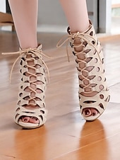 billige Sko til latindans-beige rhinestone latinske dansehæler med snøring for kvinner – pustende mesh peep toe performance sko for ballsaltrening