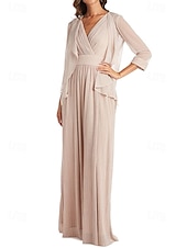 economico Con giacca-Abito da sposa in chiffon glitterato a due pezzi, modello A, elegante, semplice e minimalista, con scollo a V, lunghezza al pavimento, senza maniche, mezza manica, con giacca 2025