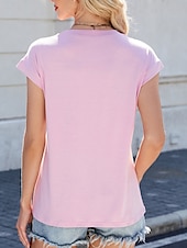 abordables T-shirt uni-T-shirt femme couleur unie plain mode élégant classique manches courtes col rond hauts réguliers quotidien week-end blanc rose bleu vert été