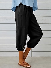 cheap Plain Cotton Linen Pant-Women&#039;s Capri Pants Solid Color Chinos Fashion Ethnic Style Basic Calf-Length High Waist Plain Pocket Drawstring Comfort Outdoor Micro-elastic Vacation Street Daily Black White Khaki Light Blue
