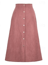 preiswerte Schlichte Röcke-Damen Rock Lässig Midi Mittlere Hüfthöhe Röcke Einfach Gerafft Mikroelastisch Urlaub Straße Schwarz Rosa Wein Rotblond Sommer Cordstoff