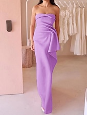 ieftine roz-Rochie de Seară Roz Stil Celebritate Rochie Semi-Formală pentru Invitat la Nuntă Lungime până la Podea Fără Mâneci Fără Spate Crep Strâns cu Pliseuri Drapaj