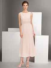 cheap With Jacket-Blue Pink Two Piece A-Line Dress Sets Mother of the Bride Dress Elegant Crew Neck Ankle Length Chiffon Long Sleeve Jacket Dresses with Lace Embroidery 2025