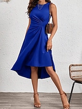 olcso Egyszerű ruha-Női Midi Ruha A Vonalú Ruha Egyszínű Bodycon Ruha Munka Ruhák Félig Formális Iroda Karcsú Grafikai Ujjatlan Kerek Nyak Fekete Rózsaszín Piros Kék Nyár