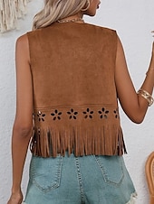 billige Boho topper-Dame Bluse عادي Moderne Fritid Ermeløs V-hals Vanlige topper Ferie Ut på byen Dusker Utskjæring Brun Sommer