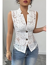 cheap Lace Tops-Women&#039;s Blouse Lace Tops Plain Elegant Modern Sleeveless V Neck Regular Tops Daily Holiday Going out Lace White Summer