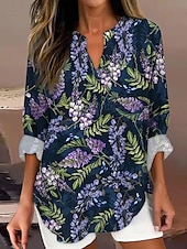 economico Top Floreali-Per donna Camicia Boho Floreale Grafico Elegante Casual Boho Manica Lunga Scollo a V Top Regolari Quotidiano Uscire Patchwork Stampato Rosa cipria Rosa Vino Verde militare Rosso Primavera, Autunno
