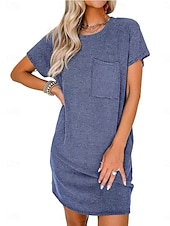 cheap Plain Dress-Women&#039;s Mini Dress T Shirt Dress Tee Dress Solid Color Summer Dress Casual Daily Regular Fit Graphic Short Sleeve Crew Neck Black Pink Blue Green Summer