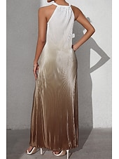 abordables Arte &amp; Diseño Vestidos-Mujer Vestido Midi Vestido de cuello halter Moda Clásico Vacaciones Diario Festivos Ajuste regular Gradiente de Color Sin Mangas Cuello halter Rojo Naranja Marrón Verano
