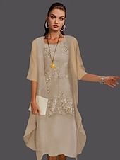abordables Avec veste-Robe de mère de la mariée à deux pièces pour mariage à la plage invitée de mariage élégant col en V longueur thé chiffon dentelle sans manches vestes avec appliqués 2025 taille personnalisée gratuite