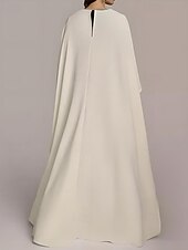 preiswerte SCHWARZ-Umhang Kleid Schwarz und Weiß Meerjungfrau  Trompete Abendkleid Elegantes Kleid Formelle Hochzeitsgast Bodenlänge Halber Ärmel V-Ausschnitt Satin mit Schlitz