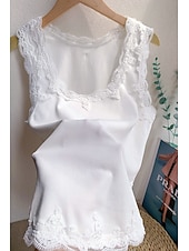 preiswerte Spitzenoberteile-Damen Bluse Spitzentops Einfach Basic Modern Ärmellos Quadrathals Normale Oberteile Täglich Ferien Ausgehen Spitze Schwarz Weiß Sommer
