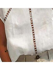 olcso Ingek-Wnętrz kobiece bawełniane len/leniakuyente jednolity kolor bohemia codzienne stylowe długie rękawki kołnierz regularne felszok codzienne wakacyjne wyjściowe patchwork biały lato tavasz