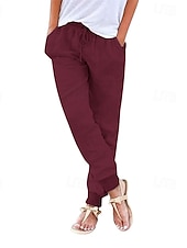 economico Pantaloni in lino e cotone semplici-Per donna Joggers Pantaloni in cotone e lino Moda Streetwear Comfort Lunghezza intera Misura del girovita medio Semplice Tasca Elastico in vita Comodo All&#039;aperto Confortevole Streetwear Abbigliamento
