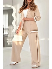 ieftine Blazere și costume-Seturi elegante de modă pentru femei pantaloni de stradă costume de blazer cămașă cu mânecă lungă guler dungi exterior lucru negru alb maro vară regular fit