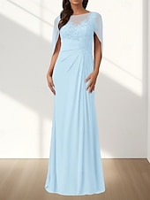 preiswerte Bodenlänge-A-Linie Brautmutterkleid Hochzeitsgast Elegant Rundhalsausschnitt Bodenlang Chiffon Ärmellos mit Applikationen Raffung 2025