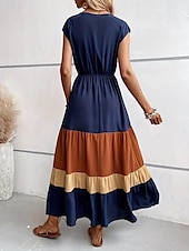 economico Abiti a Strisce e Geometrici-Per donna Abito maxi Abito a trapezio Casual All&#039;aperto Uscire Spiaggia Vestibilità comoda Grafico Manica Corta Scollo a V Blu Fucsia Marrone Estate