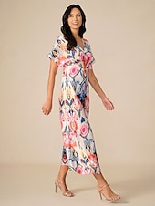 voordelige Bloemenjurk-Dames Maxi-jurk Schede jurk Elegant Bruiloft Feest Normale pasvorm Grafisch Korte mouw V-hals Blozend Roze Lente