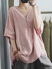 cheap Plain Tops-Women&#039;s Shirt Solid Color Basic Casual 3/4 Length Sleeve V Neck Regular Tops Daily Black White Pink Green Beige Summer