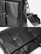 billiga Herrväskor-mäns portfölj i svart läder - stor affärsväska med övre handtag och laptopfack, professionell kontorsväska för arbete och möten