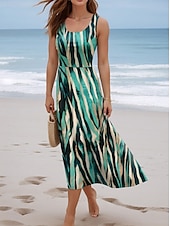 tanie Sukienki boho-Damskie Sukienka maxi Sukienka letnia Sukienka A line Sukienka na ramiączkach Plisowana sukienka Urlop Codzienny Boho Wyjściowe Plaża Regularny Kwiaty W Tureckie Wzory Kolorowy blok Bez rękawów