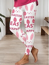 billiga Påskbyxor-Påsk Kvinnors Leggings Byxor för Hög Midja Mage Kontroll Kaninägg Tryckt Yoga Roliga Kanin Stretchbyxor