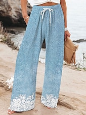 ieftine picior lat și talie înaltă-Pentru femei Picior Larg chinez Pantaloni largi Vacanță Modă De Bază Lungime totală Talie Înaltă Floral Grafic Imprimare Termic cald Respirabil Απαλό Micro-elastic Oficial Vacanță Stradă Roz