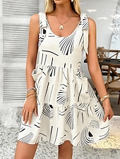 ieftine Rochii cu dungi și geometrice-Pentru femei Rochie Mini Rochie de vară Rochie Slip Casual Zilnic Fit regulat Grafic Geometric Fără manșon Stil Nautic Negru Roz Îmbujorat Albastru piscină Bej Vară