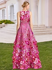 economico FLORALI-Linea ad A Abito da Sera Elegante Vestito Formale Matrimonio Lunghezza al pavimento Senza Maniche Scollo a V Raso con Ricamo Applicazioni 2025