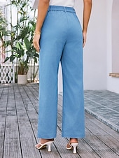 billiga breda ben och hög midja-Dam Brett skaft Byxor Streetwear Kontor Lång Hög midja Slät Ficka Högt snitt Mateial som andas Mjuk Microelastisk Semester Gata Dagliga kläder Svart Vit Gul Rosa Sommar Normal