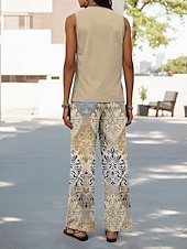 preiswerte Zweiteilige Sets-Frauen Hosen Sets Urlaub Täglich Ärmellos U-Ausschnitt Grafisch Geometrisch Leger Täglich Blau Grün Khaki Sommer Regelmäßiger Schnitt