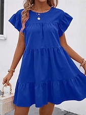 preiswerte Einfaches Kleid-Damen Minikleid Freizeitkleid Sommerkleid Elegant Mode Outdoor Ferien Date Normale Passform Einfach Kurzarm Rundhalsausschnitt Schwarz Blau Rosenrot Sommer Frühling