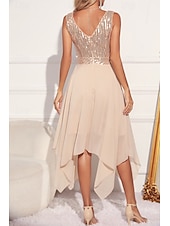 abordables Robes à paillettes-Femmes Robe Midi Robes à paillettes Robe de Soirée Robe Élégante Mode Soirée Coupe régulière Bloc de Couleur Sans manches Col en V Vert Abricot Été