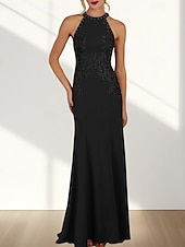 economico Abiti da damigella-Abito da damigella a sirena / tromba, scollo a giro / collo all&#039;americana, senza maniche, elegante, in chiffon con strascico a ruota e applicazioni 2025