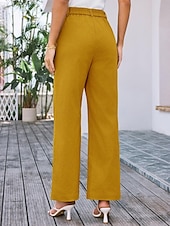 billiga breda ben och hög midja-Dam Brett skaft Byxor Streetwear Kontor Lång Hög midja Slät Ficka Högt snitt Mateial som andas Mjuk Microelastisk Semester Gata Dagliga kläder Svart Vit Gul Rosa Sommar Normal