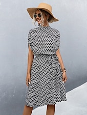 preiswerte Kunst &amp; Design Kleid-Damen Midikleid Figurbetontes Kleid Lässig Täglich Normale Passform Grafik Karomuster Kurzarm Hoher Ausschnitt Schwarz Braun Sommer