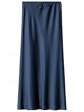 ieftine Fuste simple-Pentru femei Fustă Elegant Modă Maxi Talie Medie Fuste Simplu Cordon Micro-elastic Vacanță Stradă Roșu Vin Bleumarin Negru Șampaniu Vară Mătase ca satinul