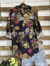 economico Camicie-Per donna Camicia Floreale Elegante Moderno Casual Manica Lunga Collo a V Top Regolari Quotidiano Stampato Blu marino Viola Cachi Estate