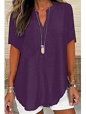economico Camicie-Per donna Camicia Blusa Camicie di cotone e lino Semplice Essenziale Casual Manica Corta Scollo a V Top Regolari Quotidiano Ferie Orlo asimmetrico Nero Bianco Blu Viola Estate