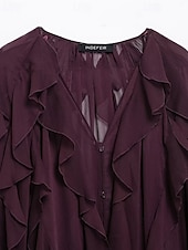 abordables Hauts sexy pour femmes-Femmes Chemise Chemisier Uni Élégant Moderne manche longue Col en V Hauts Réguliers Fête Sortir Superposé Vin Été