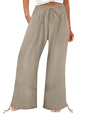 baratos Calça de linho de algodão simples-Mulheres Shorts de algodão e linho Calças inspiradas em linho Calças de linho de algodão Moda Comprimento total Natural Tecido Bolsos Design de cordão elástico Confortável Exterior Ao ar livre Rua