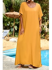 abordables Robes de plage-Femmes Maillots de Bain Vêtement couvrant Maillot de bain Tropical Tenues de plage Uni Fil en V Manches courtes Maillots de bain
